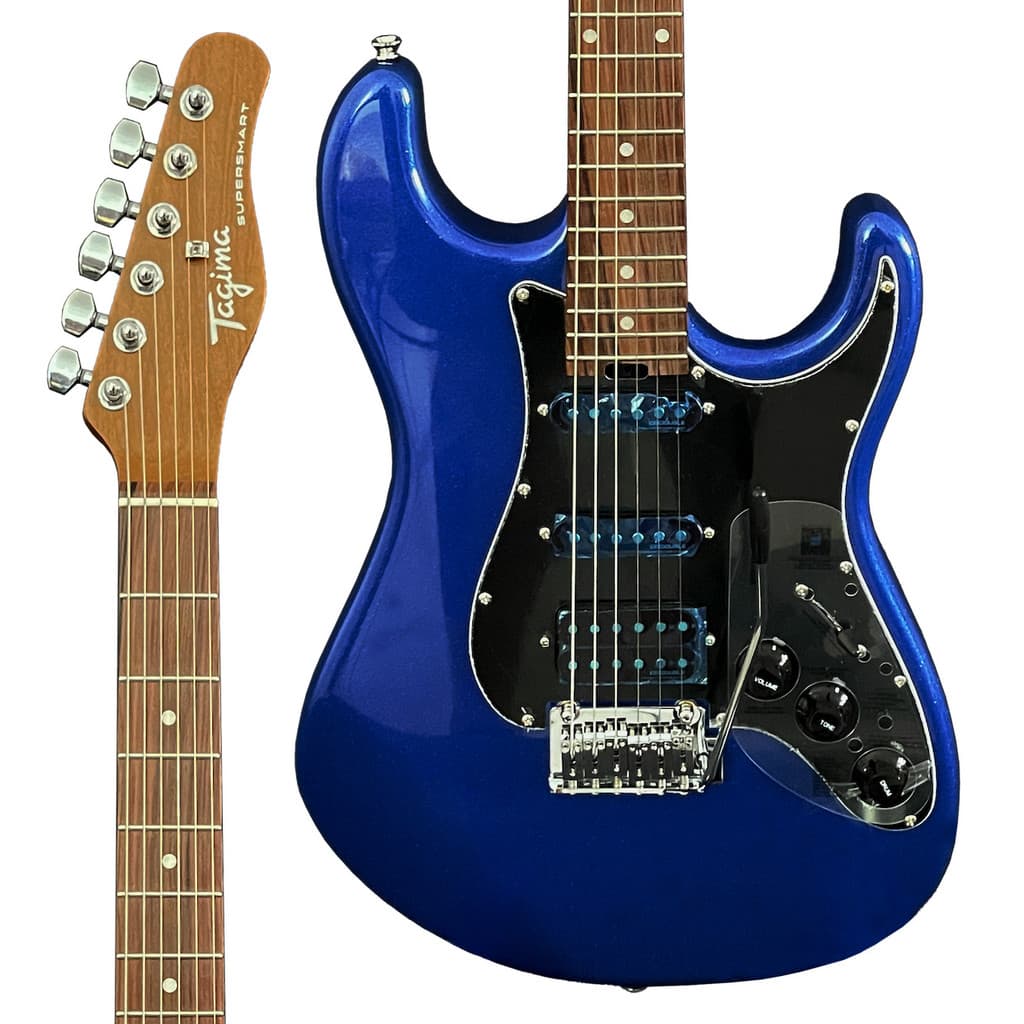 Guitarra Elétrica Tagima Super Smart Blue Sparkle Stratocaster Smart Com Efeito HSS Roasted Maple