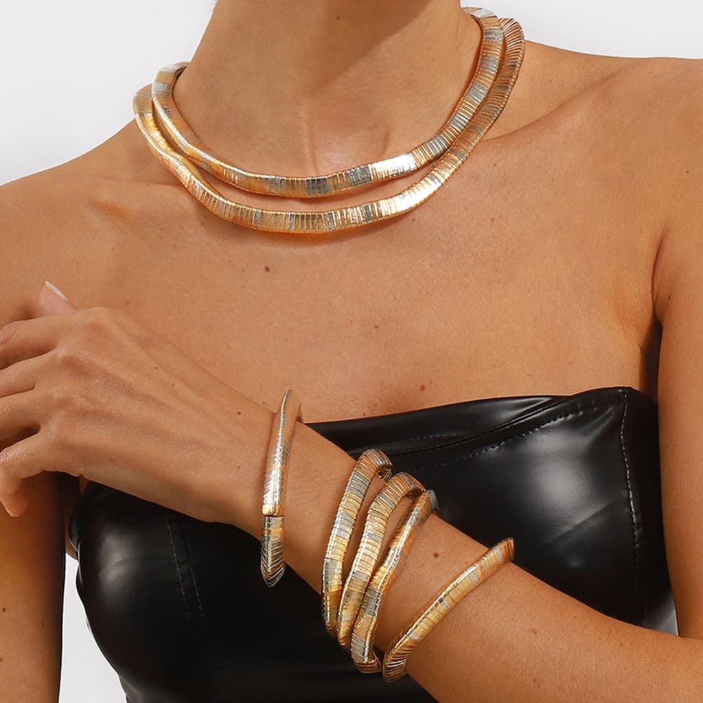 Pulseira E Colar De Tecido Feito À Mão Em Camadas Estilo Designer Exagerado