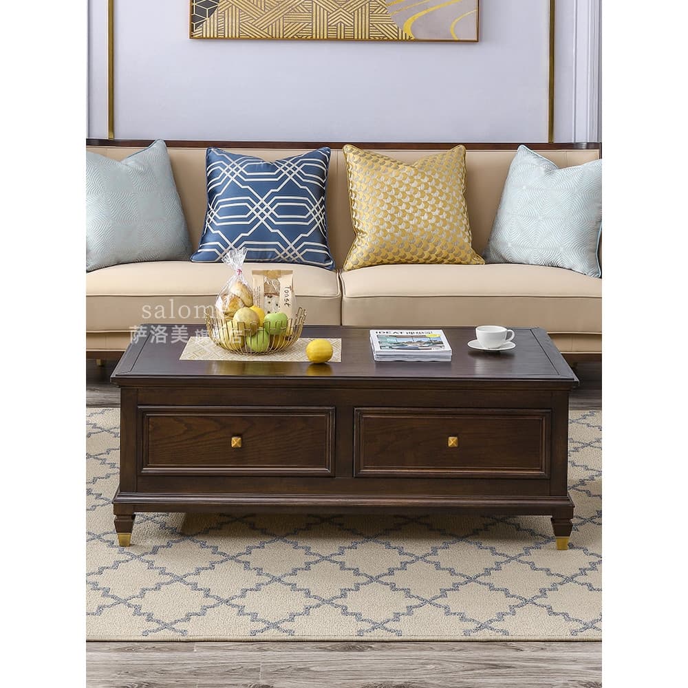 Luz americana luxo simples mesa de centro madeira maciça TV gabinete combinação nogueira pequeno apartamento cera branca