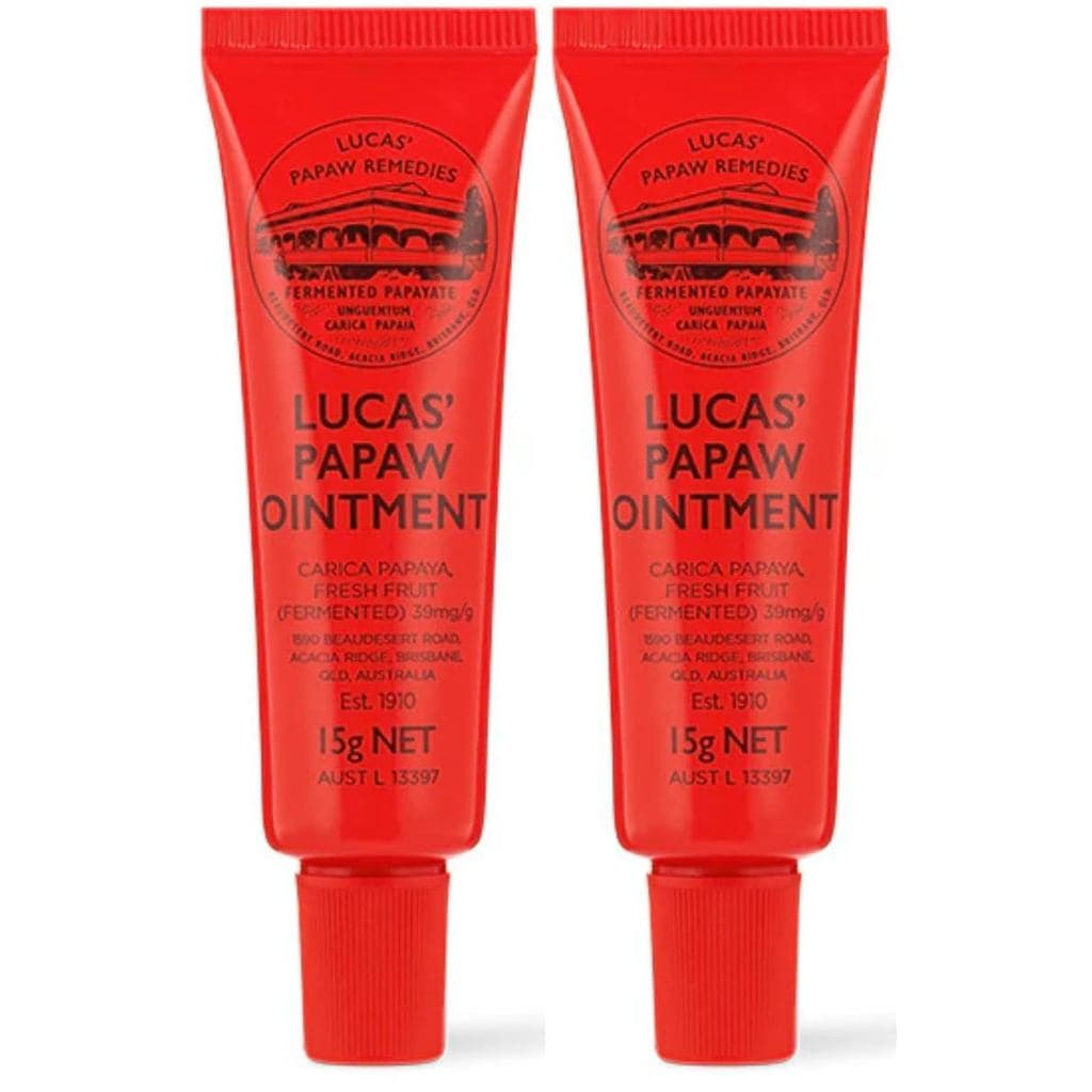 Pomada Lucas Papaw 15g em Tubos com Aplicador Labial — Pacote com 2 — Bálsamo Labial de Papaia Fermentada para Lábios Se