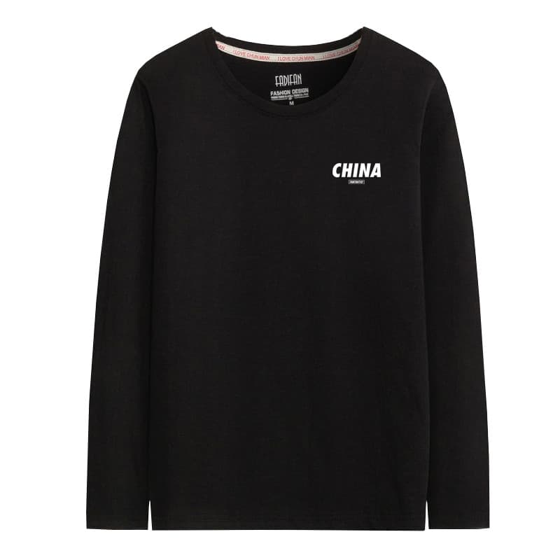 Xinjiang algodão Street Wear puro algodão manga comprida camiseta masculina 2025 início do outono na moda ins roupas out