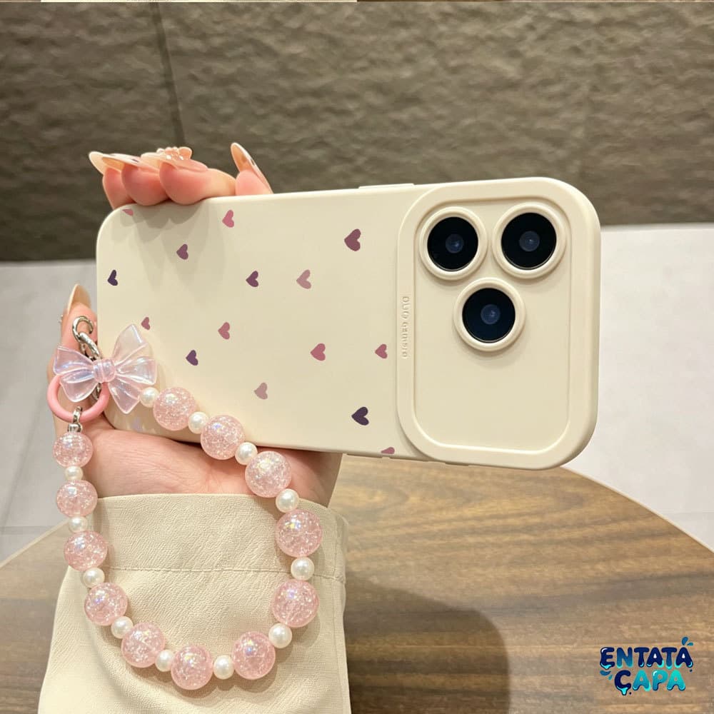 Capa com Proteção de Câmera para iPhone 17 Pro Max 16 15 14 13 12 11 XR XS 7 8 Plus Capinha de  Corações Rosa