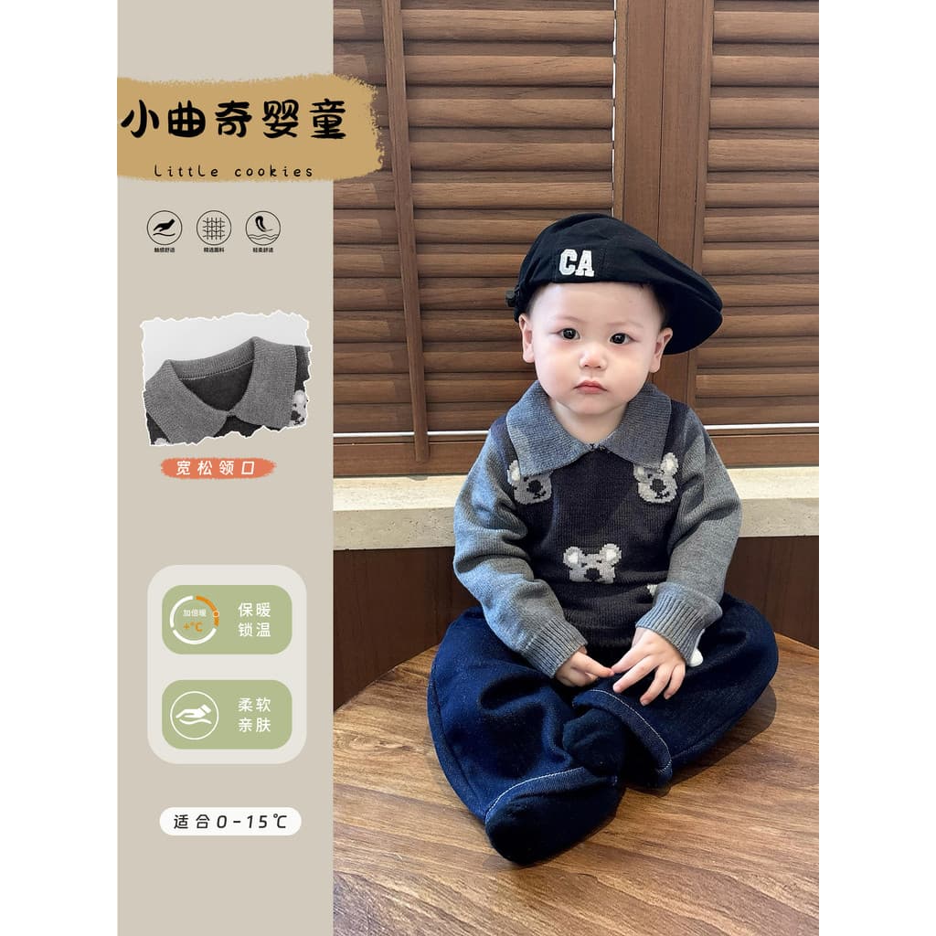 Terno de bebê primavera versão coreana moletom de malha forro de lã Jeans roupas de primavera menino roupas de bebê prim