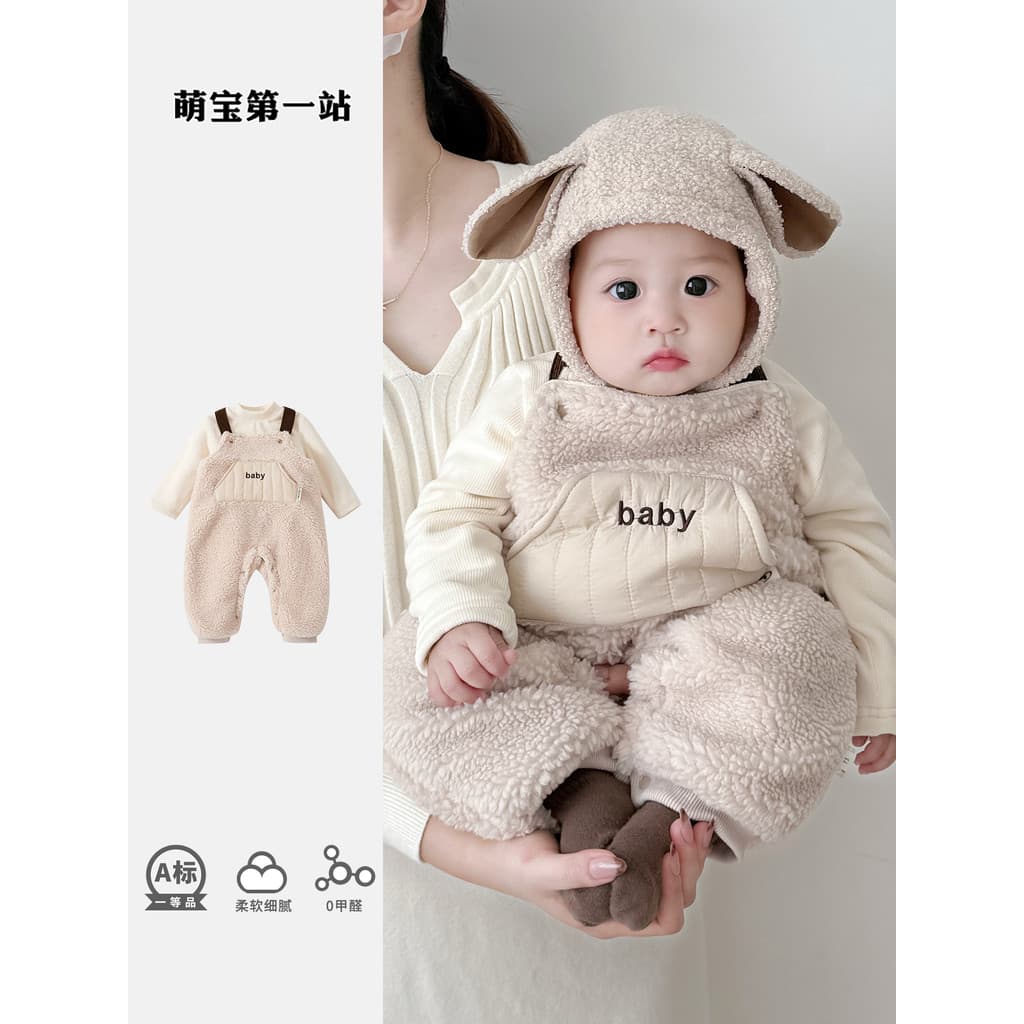 2025 novo estilo roupas de bebê outono inverno forro de lã estilo ocidental terno dividido 9 meses Casual quente terno d