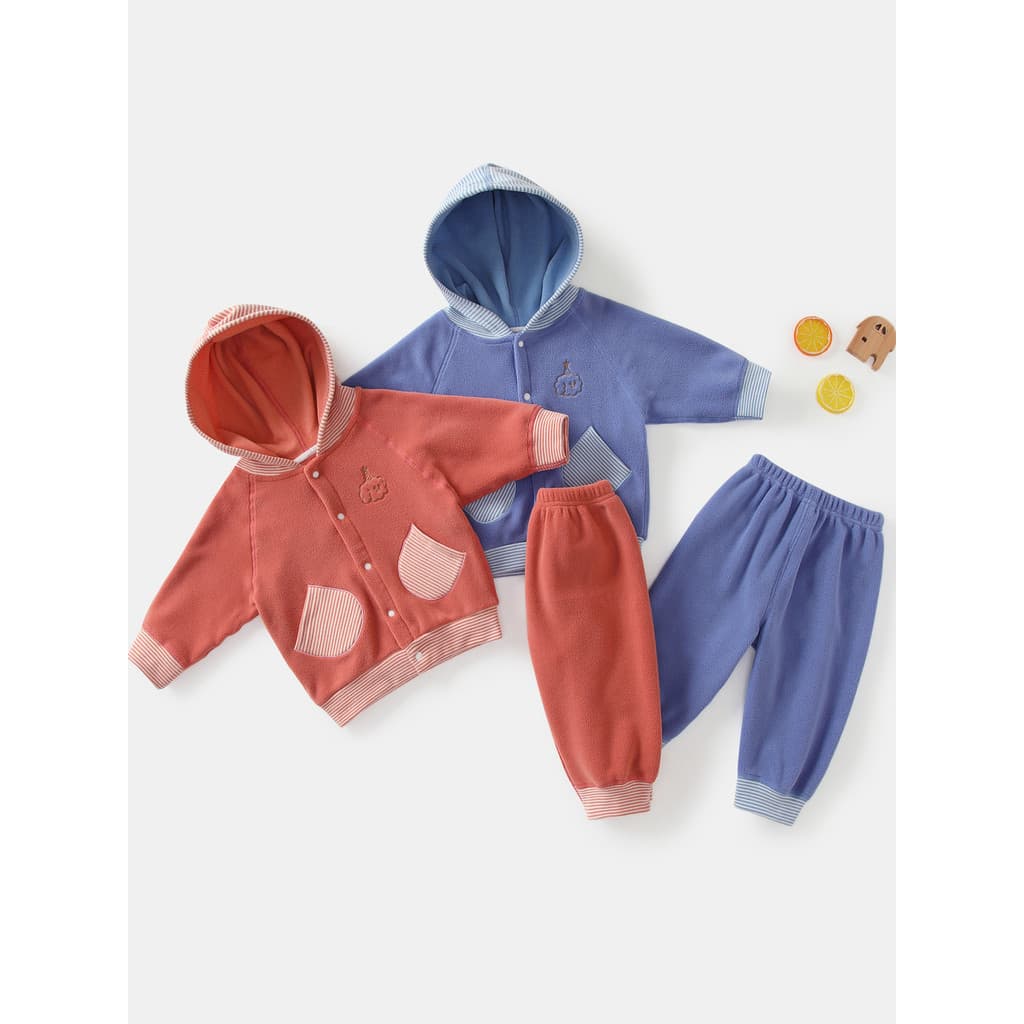 Crianças terno meninas roupas de outono engrossado terno de duas peças forro de lã outono inverno estilo com capuz roupa