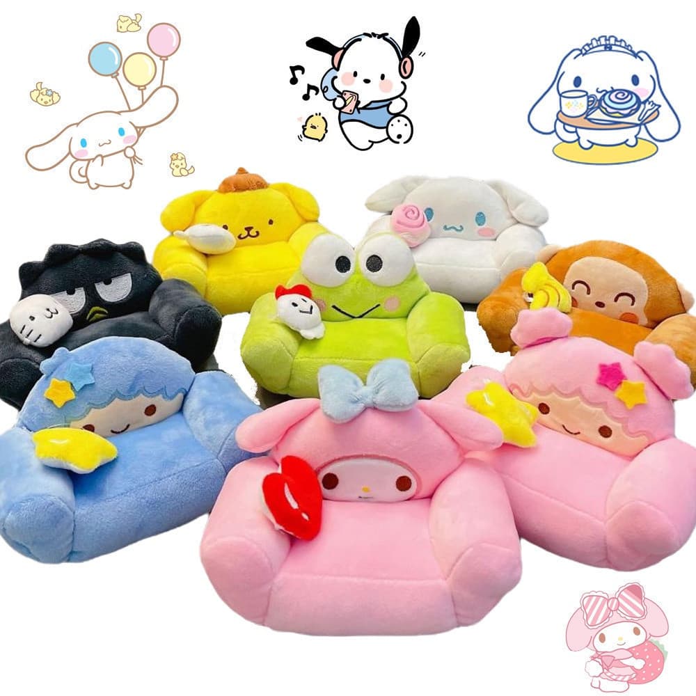 18cm Kawaii Sanrio Sofá Brinquedos De Pelúcia Lindos Canela Meu Macaco Rã Melodia Recheados Infantis Presente