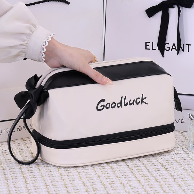 Bolsa cosmética de grande capacidade com divisória de camada dupla alta @-