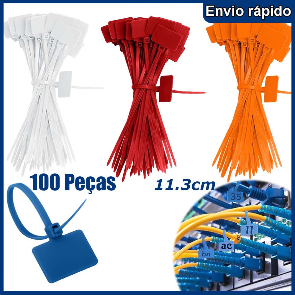 100 peças de etiquetas de cabos de travamento automático, etiquetas, mercados, plástico, abraçadeiras de Nylon