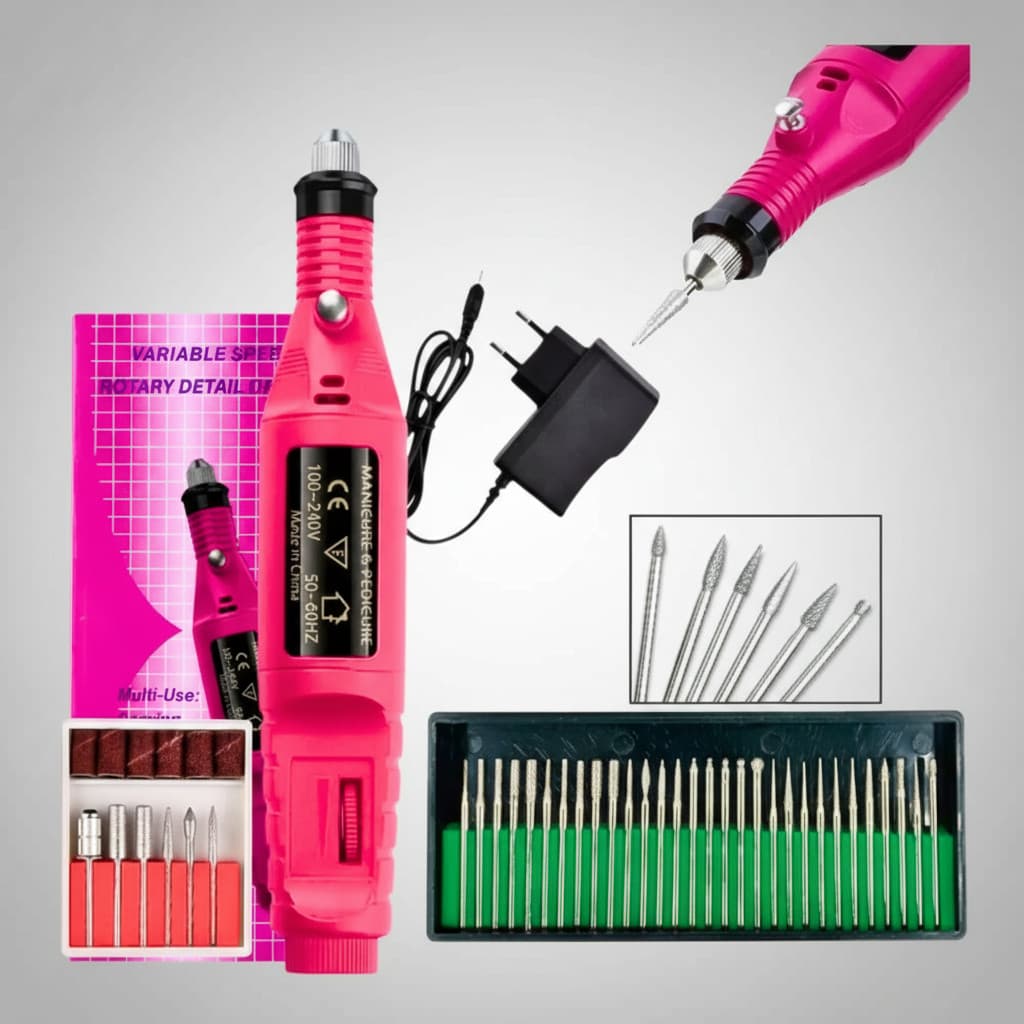 Lixadeira Elétrica Motor Unha 30 Brocas Diamantadas Nail Rosa