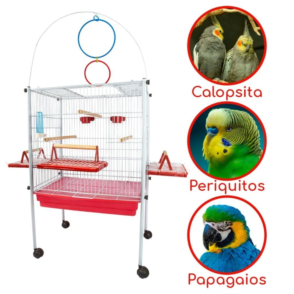 Viveiro Gaiola Calopsita Triplex PlayGround Jelplast nas Azul, Amarelo e Vermelho