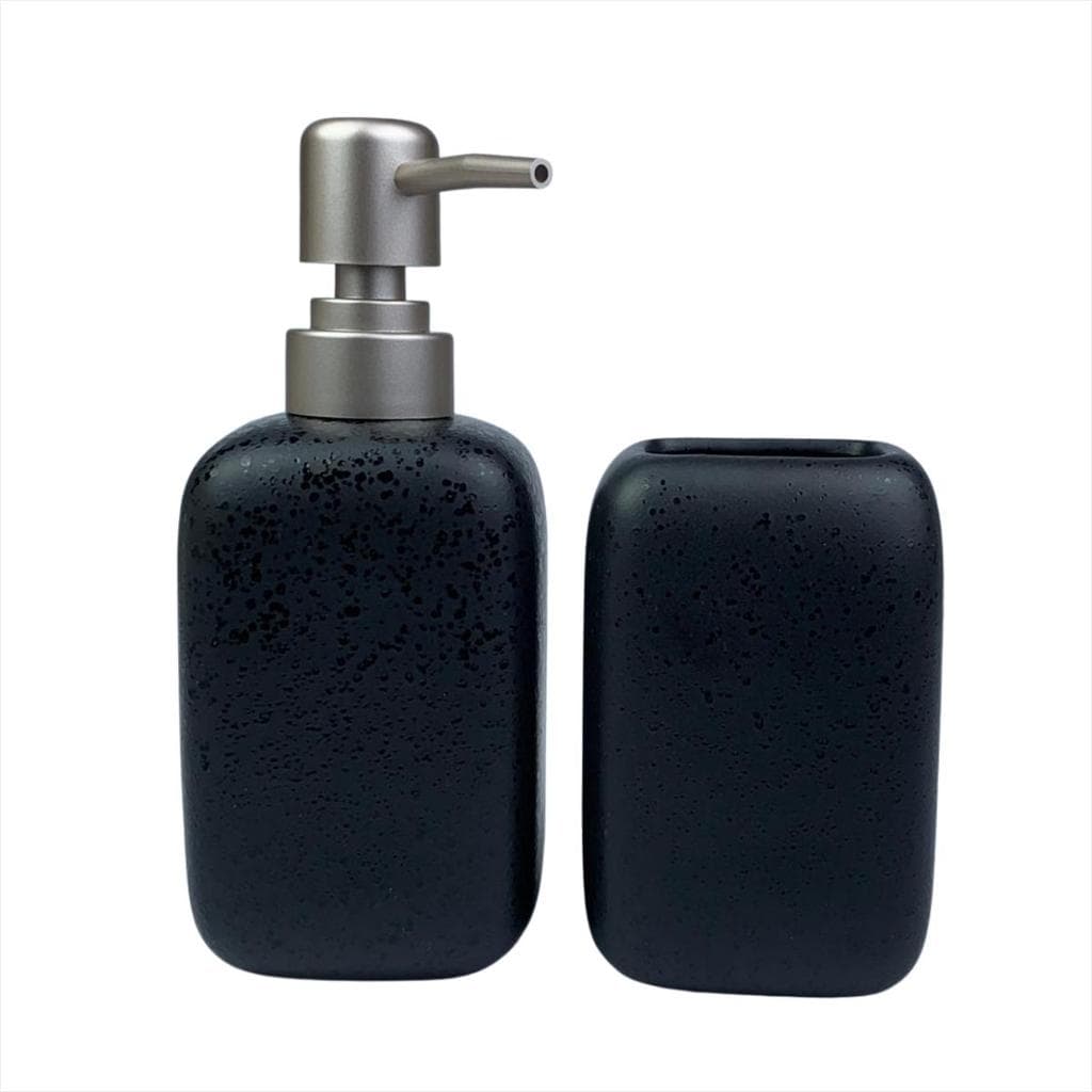 Jogo Banheiro Lavabo Cerâmica 2 Peças Dispenser Copo Porta Sabonete Líquido Escova De Dentes