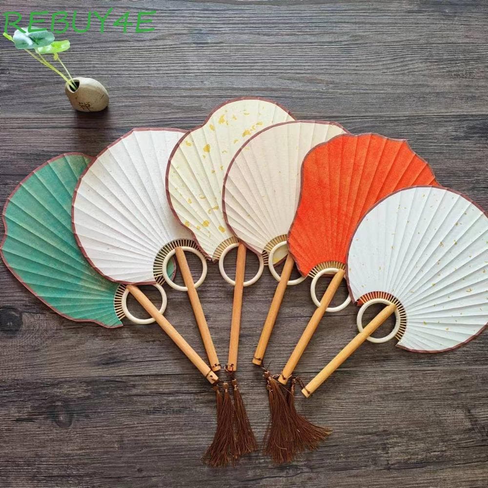 REBUY4E Ventilador DIY Estilo Chinês , De Papel Xuan Requintado Feito À Mão Pintado Em Branco Vintage
