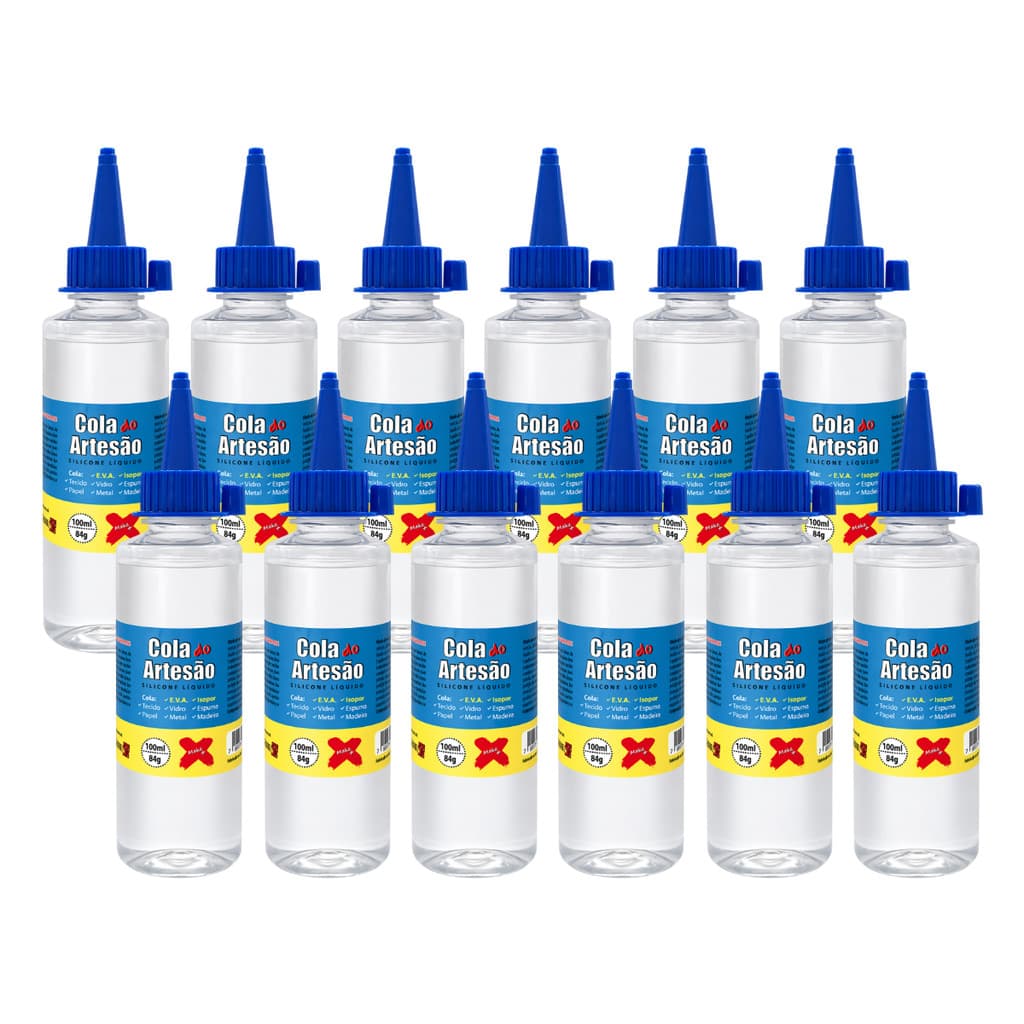 Kit 12 Colas para artesanato cola do artesão silicone líquida transparente EVA Isopor 100ml