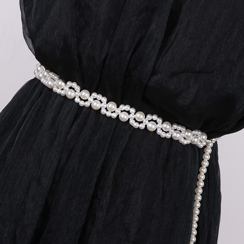 Retro temperamento literário elegante pérola cinto feminino All-Match Hanfu camisola saia decorativa cintura corrente ci