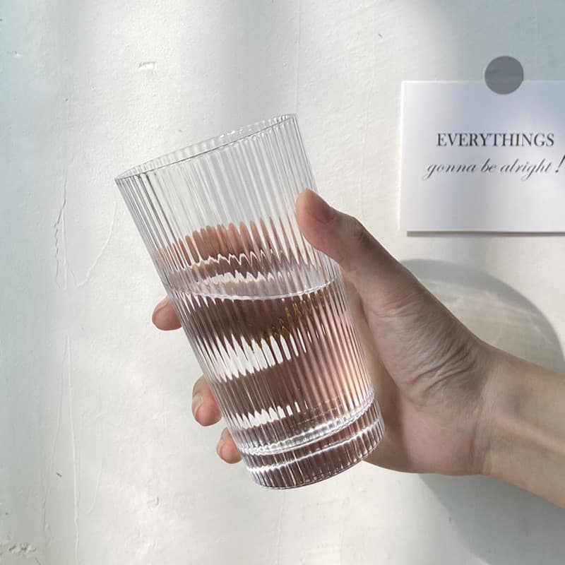 Copo de vidro ins estilo vintage copo de café simples estilo japonês riscas copo de água feminino coreano fresco bonito