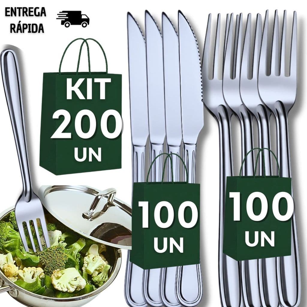 Conjunto 200 Talheres Inox 100 Faca 100 Garfo  Cozinha Restaurante Buffet Casa Resistência Qualidade Utilidades