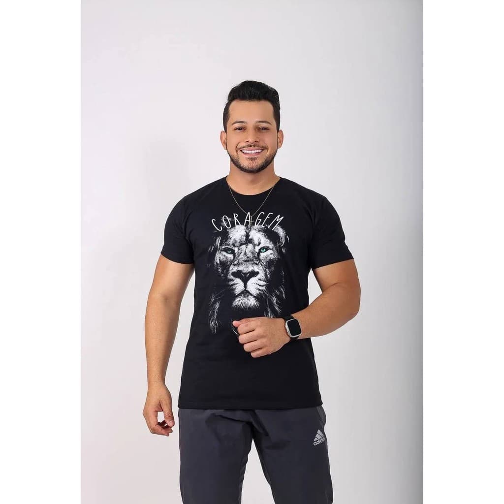 CAMISETA MASCULINA LEAO CORAGEM FE