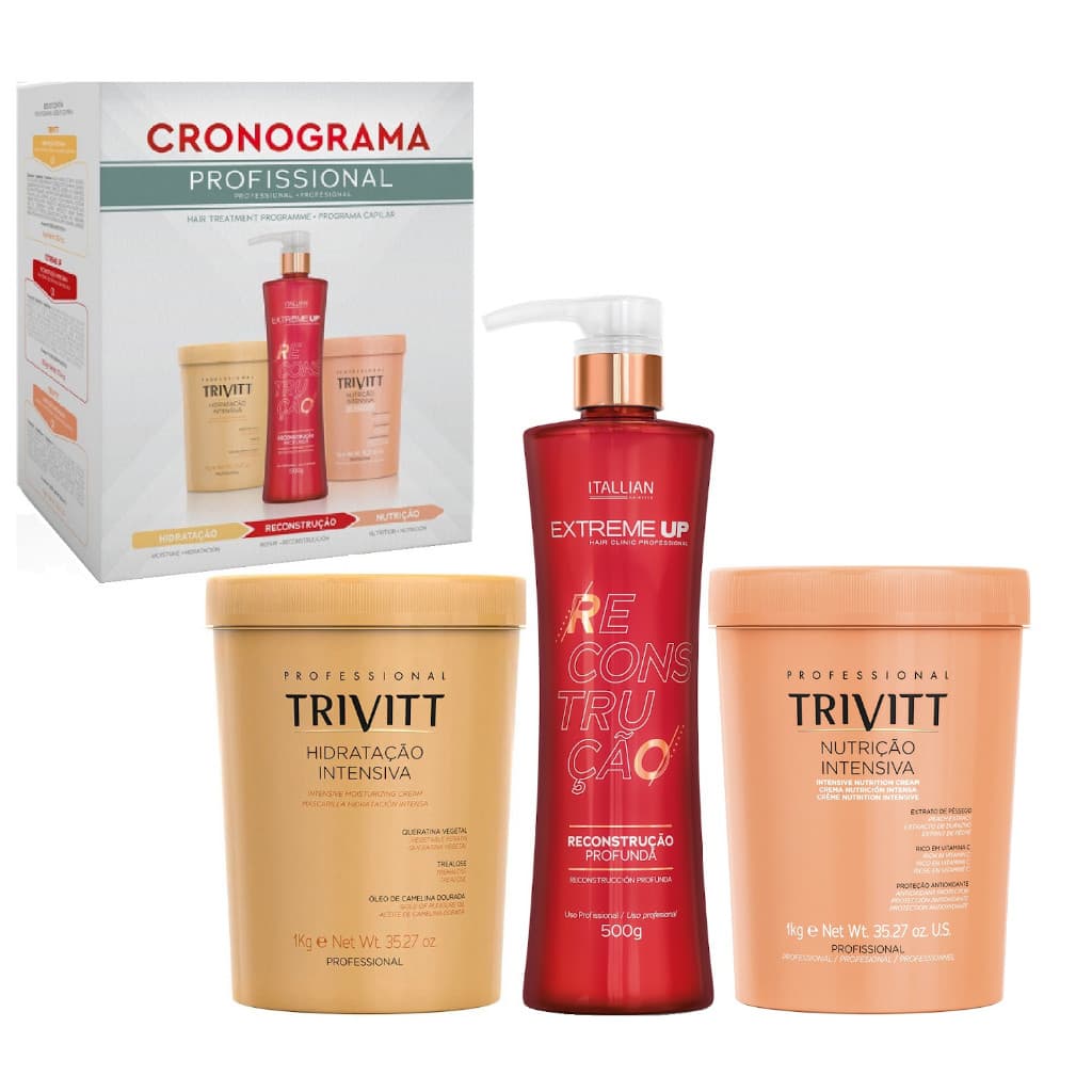 Itallian Hairtech Kit Cronograma Capilar Profissional (3 Itens) - Hidrata, Nutre e Reconstrói