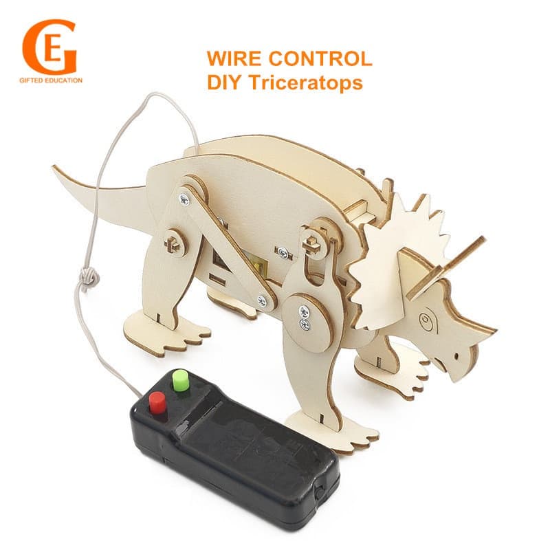 Educação Dotada Controle De Fio Elétrico Triceratops Dinossauro DIY Brinquedo Montado Estudante Experimento Científico D