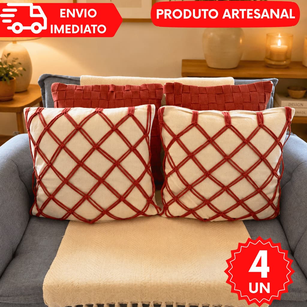 Capas Fita Trançada Macrame (2 Capas Almofadas) Rustica Decorativa Artesanal Moderno Colorida