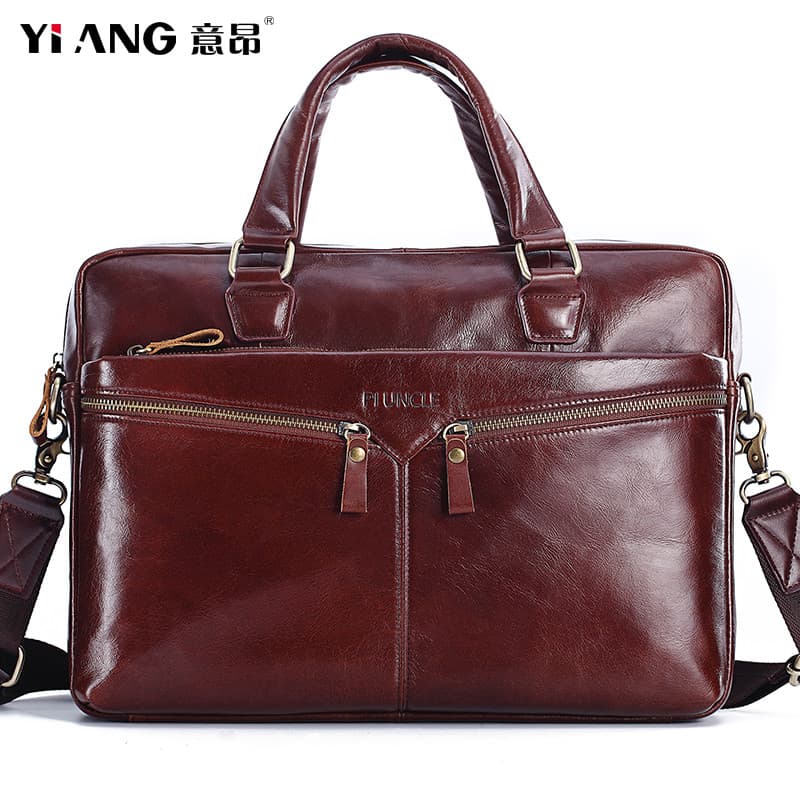 Pasta masculina de couro de primeira camada 47cm bolsa para Laptop maleta de viagem de negócios moda grande capacidade n