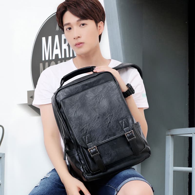 Mochila masculina de couro genuíno versão coreana jovens mochila Casual computador faculdade estudante mochila saco viag