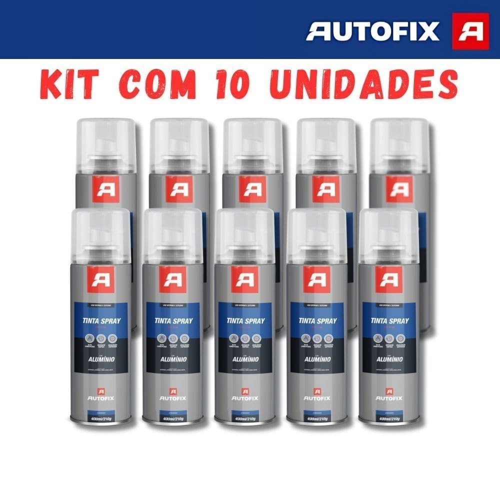 Kit com 10 Tinta Spray Uso Geral 400ml - Aluminio Autofix OK Ok