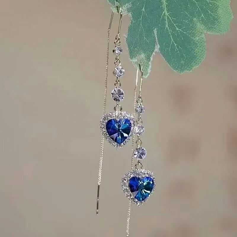 Brincos femininos High-End elegante amor coração diamante gota de água brincos de borla longa