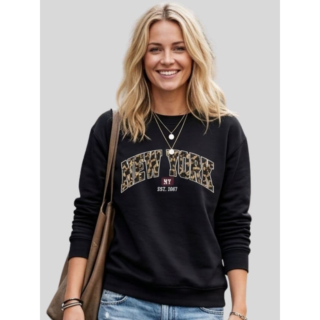 Blusa de Moletom Feminina Peluciada 3 Cabo Estampada NEW YORK Onça Outono/Inverno Blusa Feminina  de Qualidade
