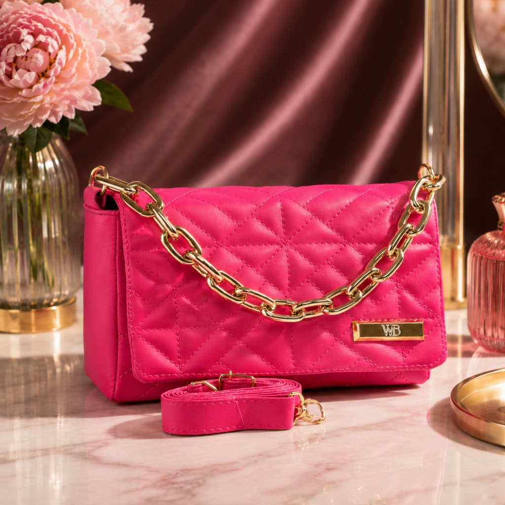 Bolsa Feminina Pequena Detalhe Corrente Alça Transversal Ajustável Forrada Festa Eventos Versátil