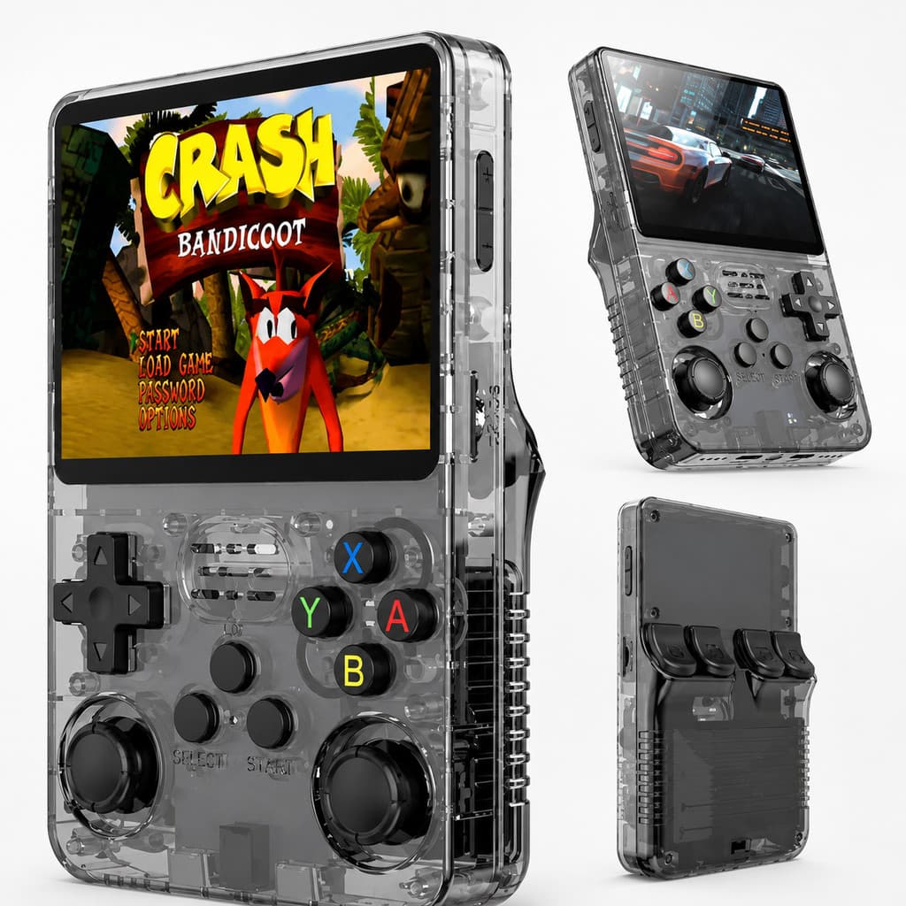 Console Portátil R36S Retro 64GB 15000 Jogos Linux Tela IPS 3.5” Emulador Completo Recarregável