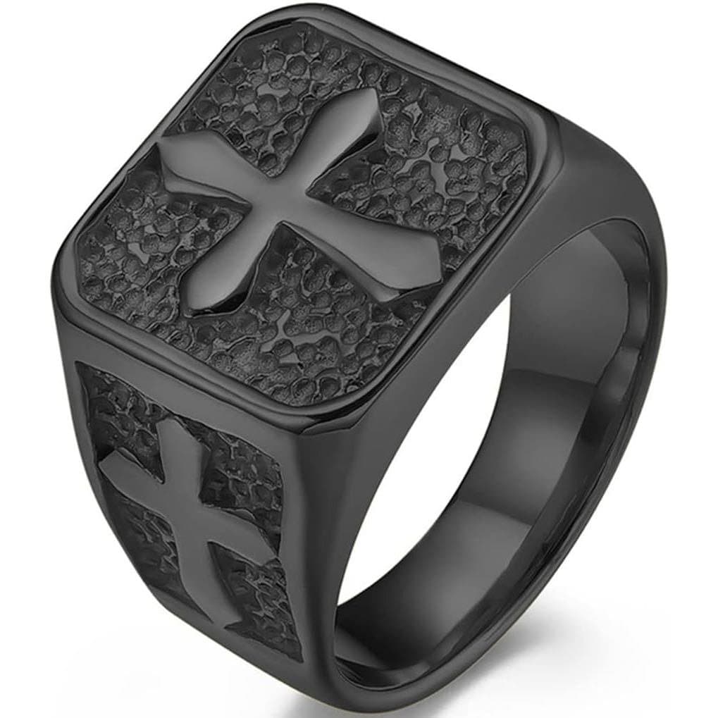 Anel de Casamento Jude Jewelers em Aço Inoxidável, Estilo Sinalético, Cruz Cristã, Religioso, para Festa, Motociclista,