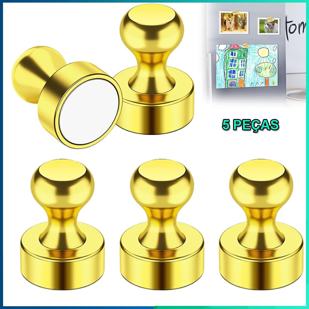 5 Pçs Dourado  Forte Neodímio Magnético Pinos Otário Percevejo Ímã De Aço Durável Push Pin Para Geladeira Quadro Branco