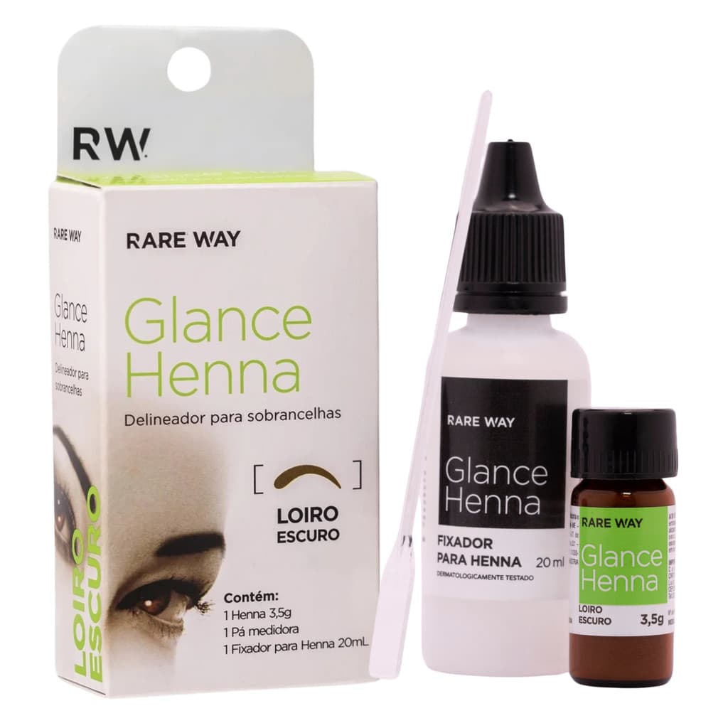 Henna Para Sobrancelha Glance 3,5g Loiro Escuro Fixador 20ml E Pá Medidora Design Profisisonal