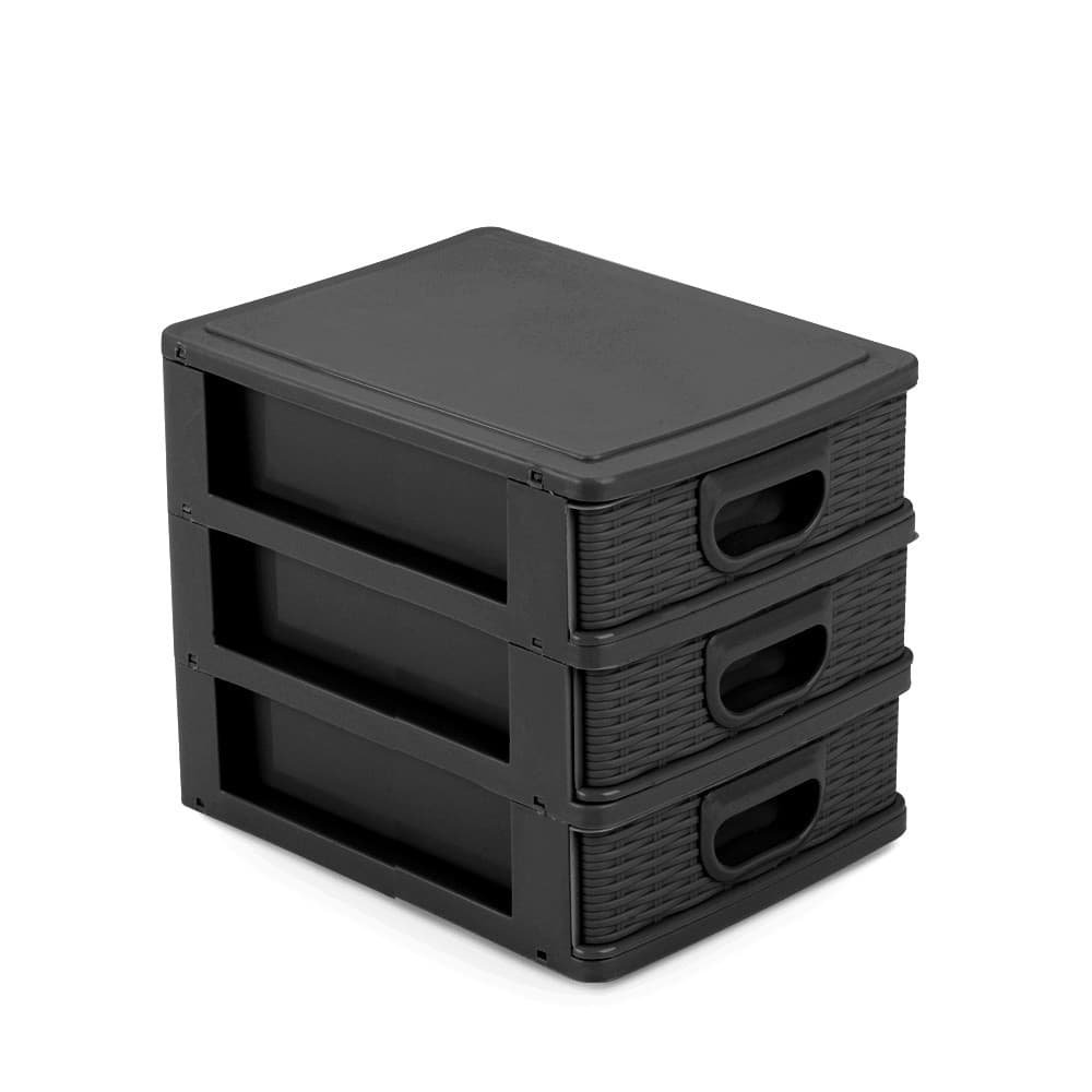 Gaveteiro Plástico De Mesa Modular Com 3 Gavetas Branco Preto ou Rosa