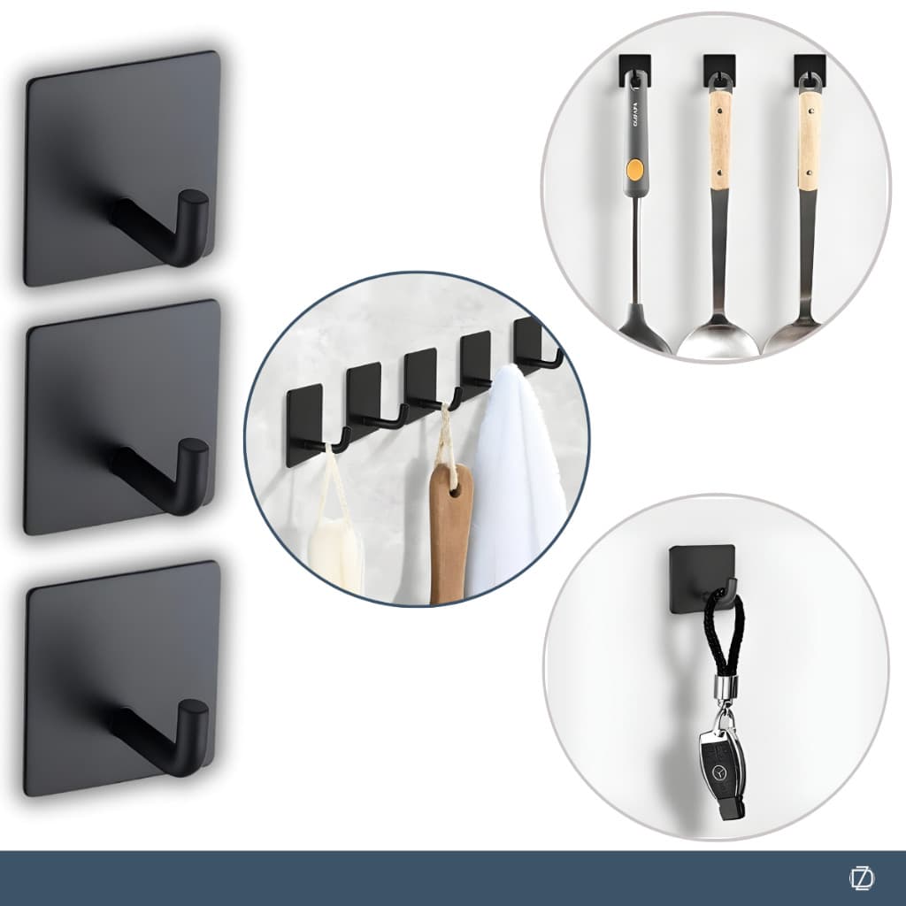Kit Ganchos Inox Adesivo 3M Metálico Parede Autocolante Acabamento Forte Pendurar Chave Utensílios