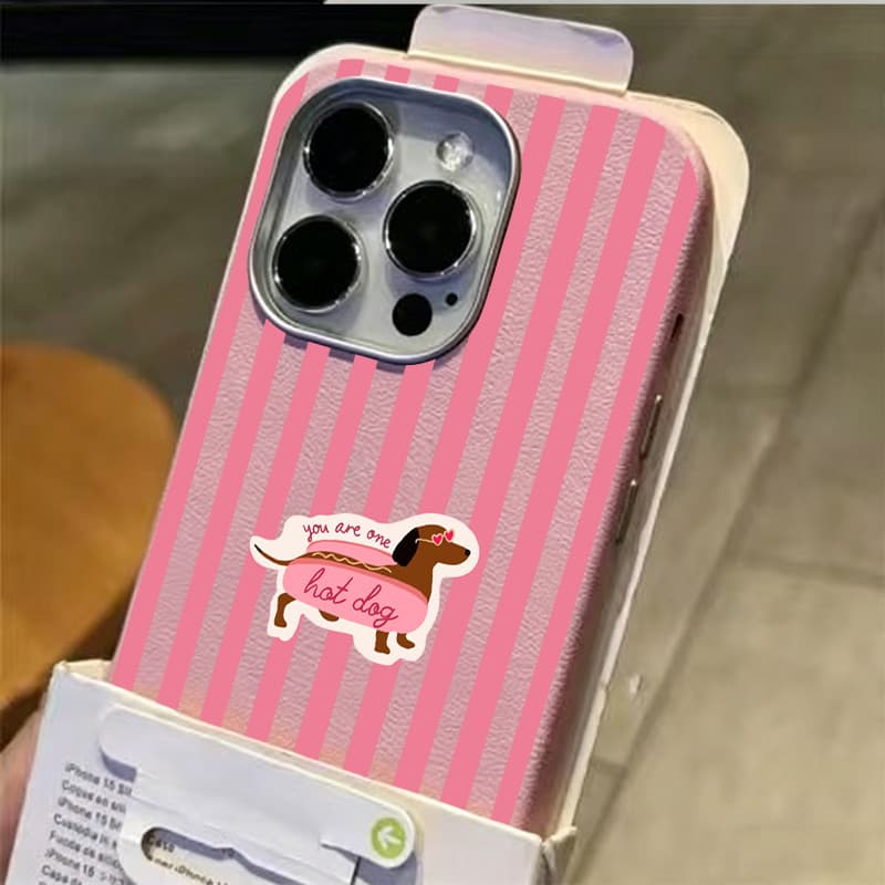 Capinha para iPhone 11/12/13/14/15/16/17 Pro Max Capa de celular com estampa de dachshund listrado rosa
