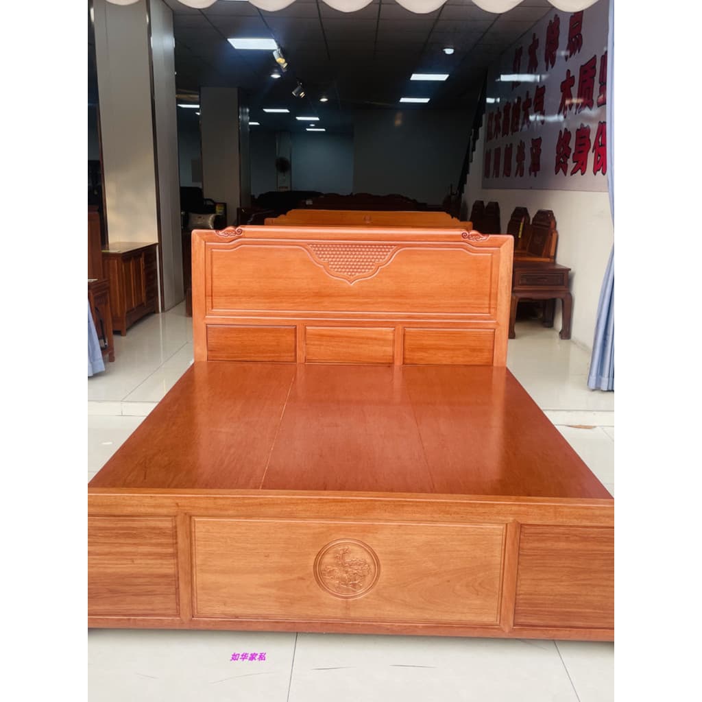 Cama de madeira com grade de abacaxi em mogno, grade importada, cama grande de madeira sólida, cama de casamento dupla,