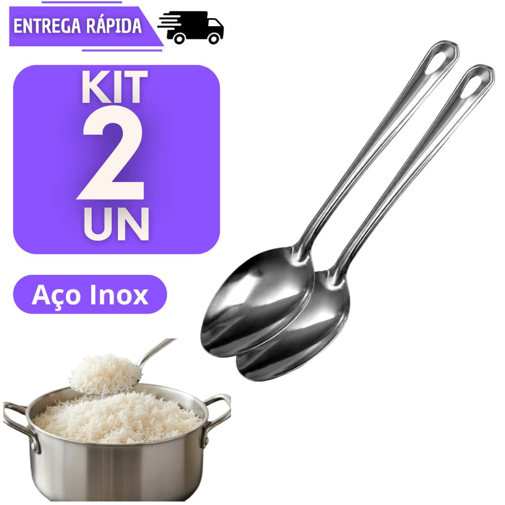 Kit 2 Colher Arroz Grande Em Aço Inox Servir Talher Utensílio De Cozinha Cabo Longo Durável Bar Restaurant