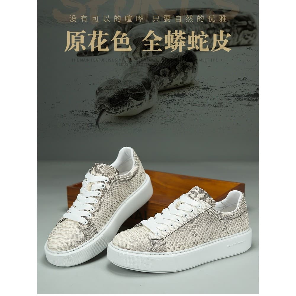Autêntico tênis de pele de cobra moda All-Match sapatos de couro masculino couro genuíno leve sola XL sapatos casuais co