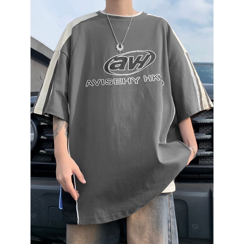 Verão novo estilo listrado impresso camiseta de manga curta street Wear ins solto rufião bonito camiseta americano High