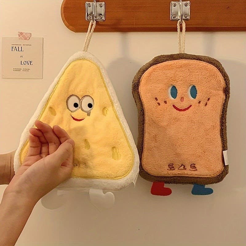 4 peças de toalhas de mão em formato de pão, feitas de lã coral, secagem rápida, macias e absorventes, com design de alç