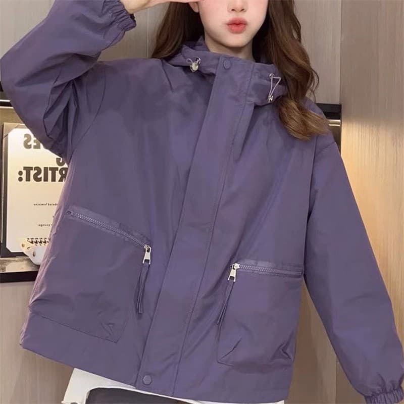 Jaqueta com capuz feminina primavera outono novo estilo moda Casual americano Retro temperamento High-End Cardigan jaque