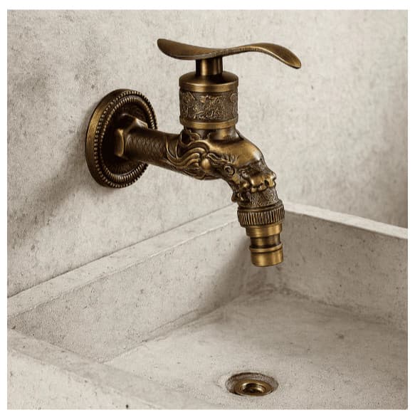 Torneira Área Externa Jardim Tanque Designe DRAGÃO Retrô em Aço Inox Pesada Resistente