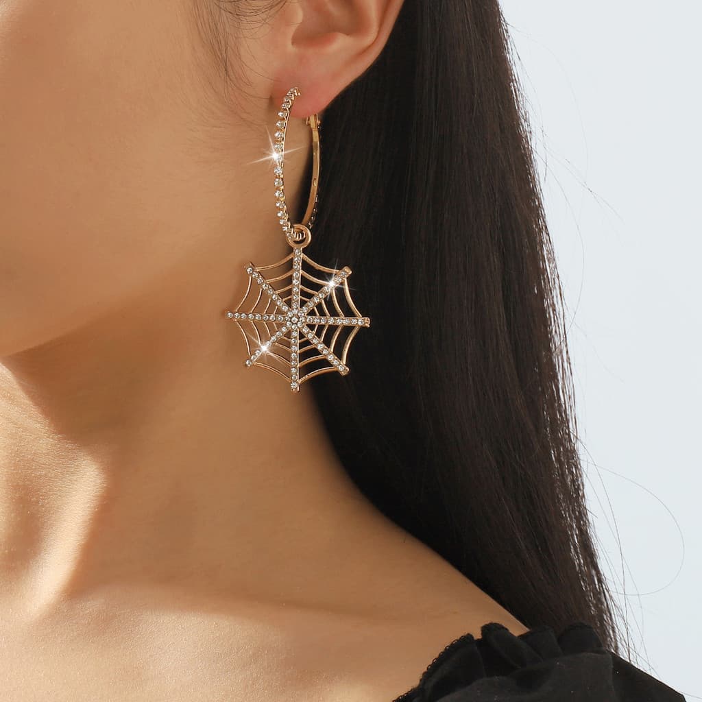 Brincos Pendentes De Teia De Aranha De Halloween , Brinco De Liga De Diamante Completo Estilo Europeu Doce E Legal