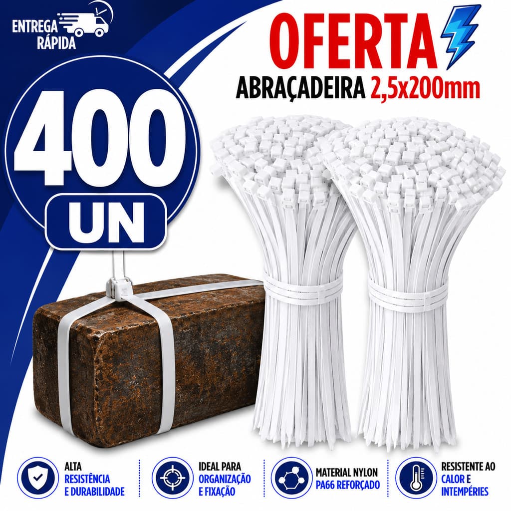 ABRAÇADEIRA TIPO ENFORCA GATO 2,5X200MM BRANCA NYLON
