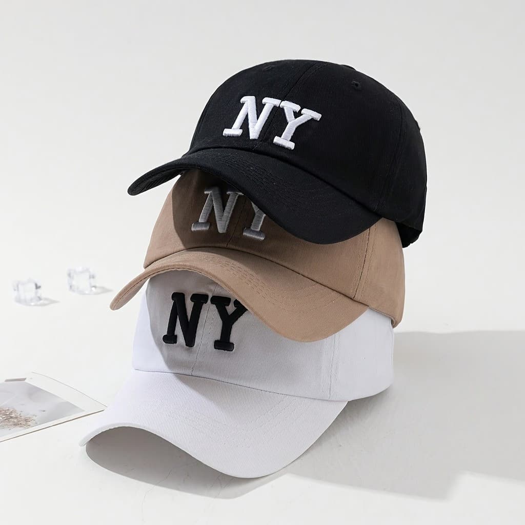 3 peças Boné de Beisebol Simples Bordado de Estilo de Rua da Moda Feminina NY, Ideal para Proteção Solar Respirável