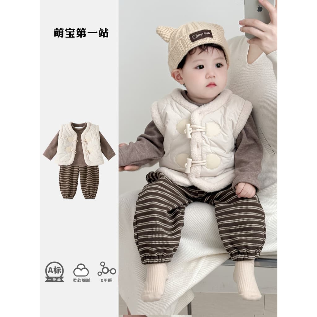 Roupas de bebê menino outono inverno forro de lã terno 9 meses moda Casual divisão terno de duas peças passeio