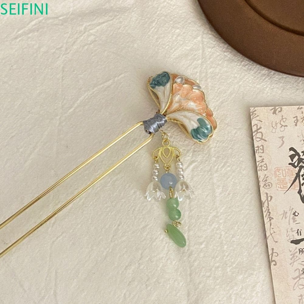 Grampo De Cabelo Em Forma De U SEIFINI , Bastão Estilo Chinês Antigo Pérola , Com Borlas E Flores