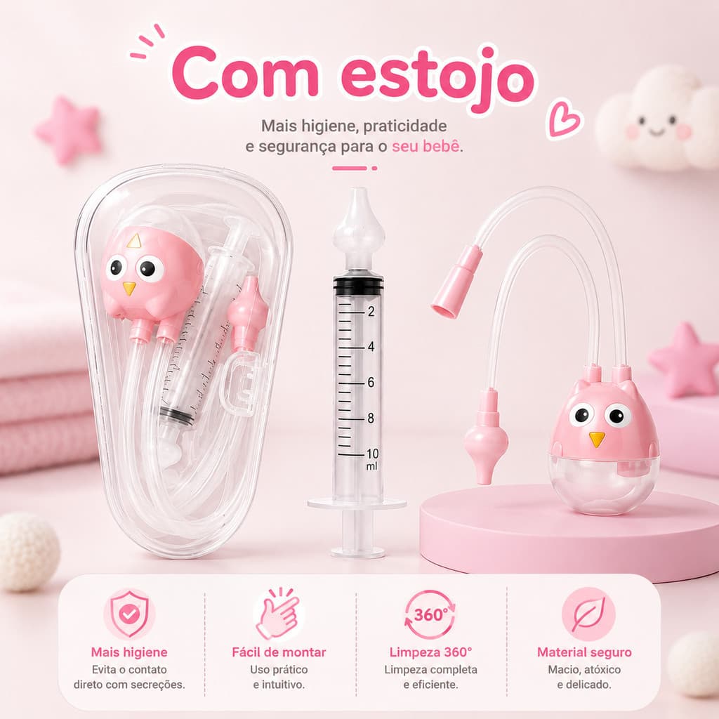 Kit Aspirador Nasal Infantil Com Seringa Limpeza Nasal Bebê